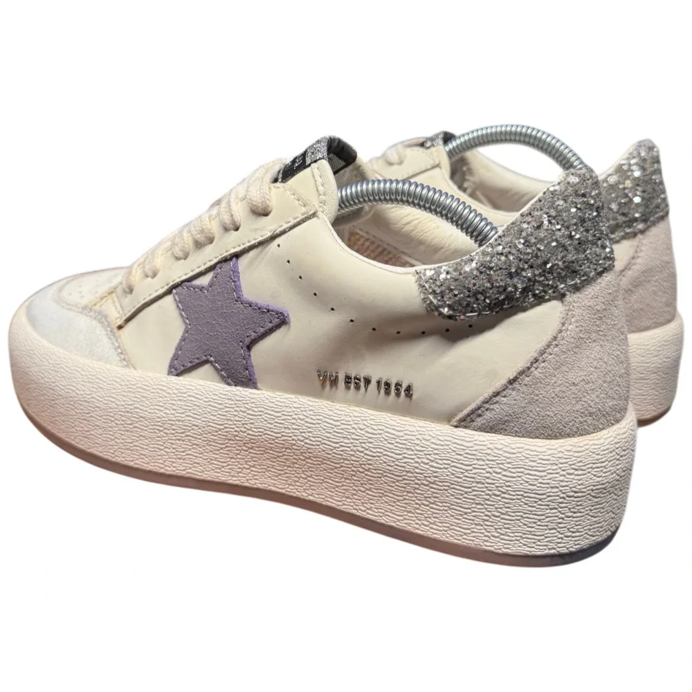 VINTAGE HAVANA Lucy Star Women's 8 Sneaker Leather Suede Cream Silver Platform